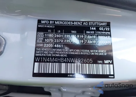 2022 Mercedes-Benz Glb 250 4Matic z USA, uszkodzony, nr VIN W1N4M4HB4NW192605